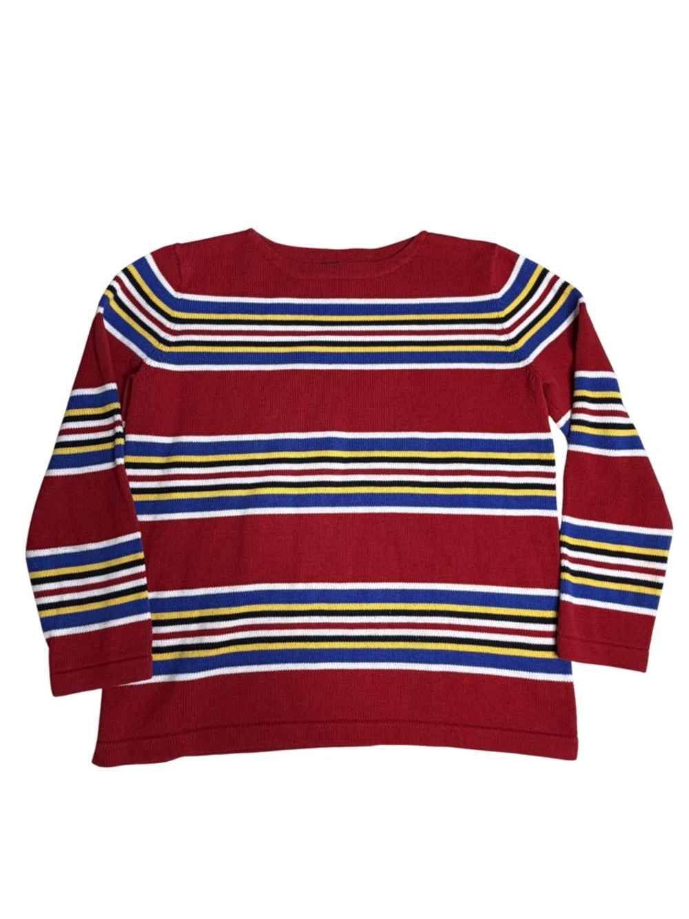 Lauren Ralph Lauren Women’s L Red Striped Cotton Sweater Preppy Crewneck